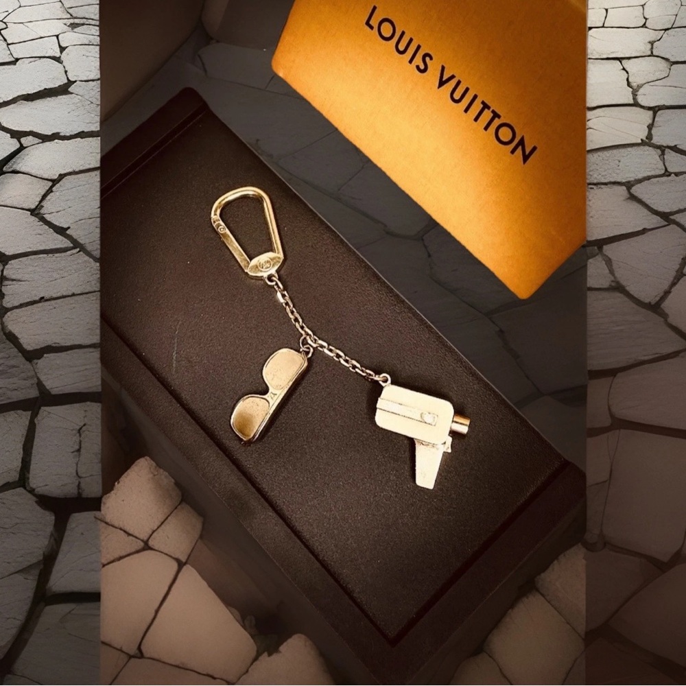 RARE Louis Vuitton Gold Cannes LV Bag Charm Keychain Sunglasses Film Camera